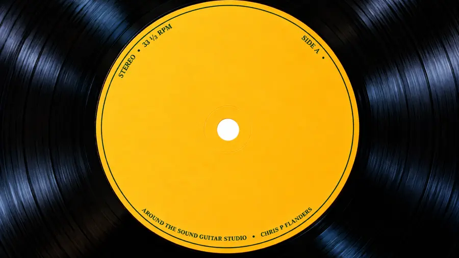 Spinning vinyl record with a yellow label